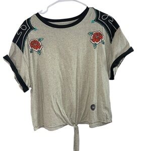 Double D Ranch Western Embroidered Sequin Tee Grey & Black - Size XL